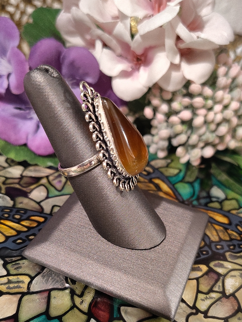 Carnelian Agate Gemstone 925 Ring - Size 6 3/4 - Picture 3 of 8